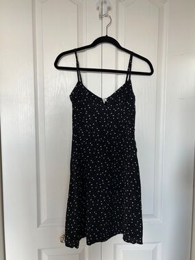 Garage Black Floral Sun Dress with White Flower Print